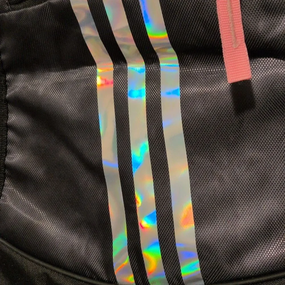 Adidas Drawstring Gym Sack Backpack Black/Pink/Holographic Zip Pocket